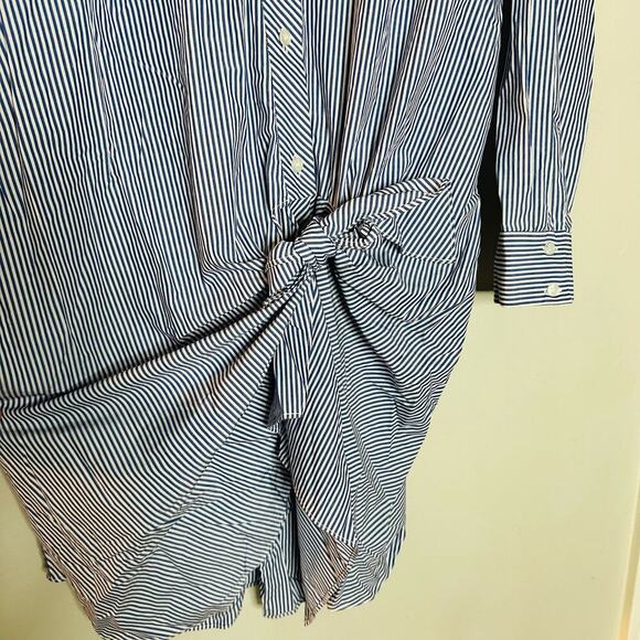 THAKOON COLLECTIVE Blue Stripe Pattern Tie Waist Button Front Shirtdress Size 10 - Picture 11 of 13